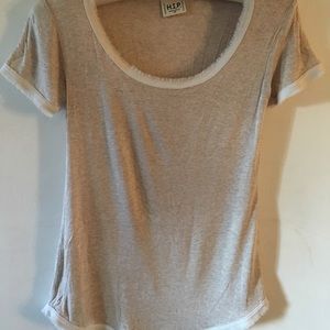 Scoop neck, fringe hem tissue tee